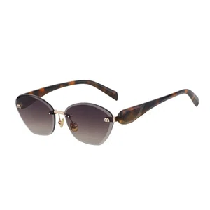 Oudi Premium UV Protected Lens Tea color Polycarbonate Rimless Sunglasses for Women Gold-Grey