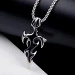 Tribal Flame Vintage Silver Cross Pendant Necklace - Premium Stainless Steel Retro Gothic Chain Punk Hip Hop Streetwear Jewelry for Men & Boys