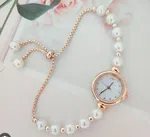 Luxury Pearl Bracelet Watch For Women Rose Gold Case Elegant Quartz Wristwatch With Adjustable Drawstring