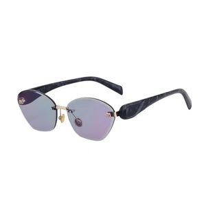 Oudi Premium UV Protected Lens Black Polycarbonate Rimless Sunglasses for Women Gold-Light Grey