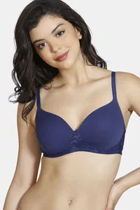 Zivame Padded Non Wired 3/4th Coverage T-Shirt Bra-Blue Ribbon
