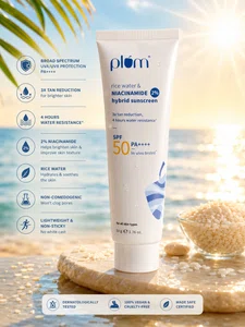 Plum Rice Water & 2% Niacinamide Hybride Sunscreen SPF 50 PA++++ | Lightweight Water-Resistant Sunscreen For All Skin Type 50g