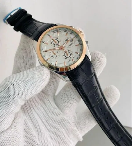 Watch For Men Black Leather Strap Stainless Steel Case Date Function Black Dial Chronograph Design