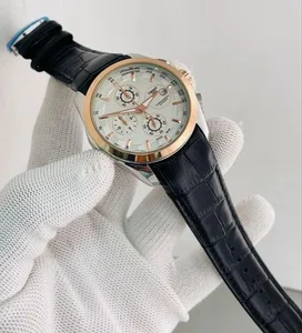 Watch For Men Black Leather Strap Stainless Steel Case Date Function Black Dial Chronograph Design