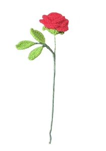 Crochet Red Rose with Leaves -PCs