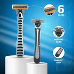 Wetell 6 Blade Razor For Men Shaving Kit - 1 Reusable Handle With 10 Replacement Cartridges Shaving Blades Pack