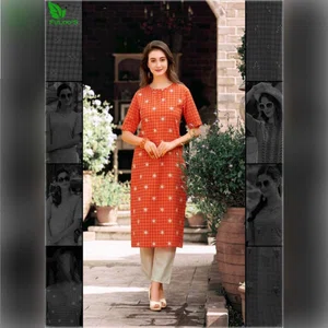 FuLoo's Theory Pure Cotton Pattern Designer Embroidered Kurti for Women #08