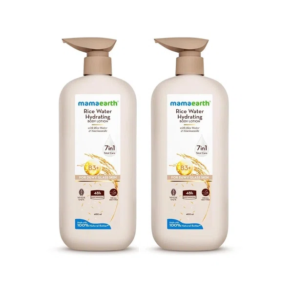 Mamaearth Rice Water Hydrating Body Lotion with Rice Water & Niacinamide for Dewy Glass Skin - 400 ml
