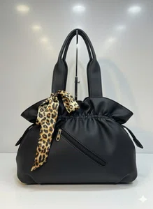 Momo Style Tote Bag For Ladies / Trendy Ruffle Handbag With Decorative Leopard Scarf For Women