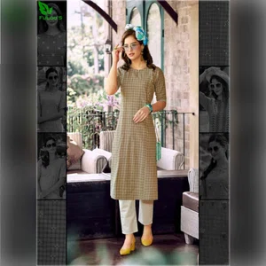 FuLoo's Theory Pure Cotton Pattern Designer Embroidered Kurti for Women #07