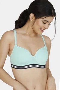 Zivame Sporty Twist Padded Non Wired 3/4th Coverage T-Shirt Bra - Green