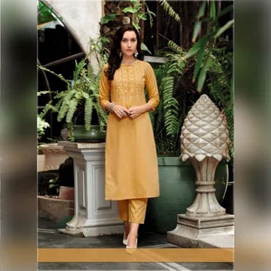 Cassata Pure cotton embroidered Kurti with Patterned pants. #05