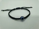 1Pcs Unisex Black Braided Thread Evil Eye Bracelet - Handmade Adjustable Nazar Protection Charm Wristband for Men, Women & Couples