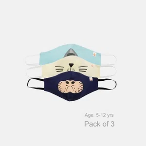 Zivame Kids Reusable 2 Layer Antiviral Knit Cotton Face Mask (Pack Of 3) - Yellow Purple Dk Blue Pt