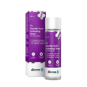 The Derma Co 7% Glycolic Acid Hydrating Toner Hyaluronic Acid & Ceramide Complex For Glowing Skin Multi-Purpose Exfoliating Toner For Face,Body,Underarms & Scalp LotionI For Dull & Uneven Skin150Ml