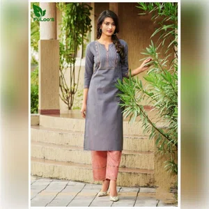 FuLoo's Monopoly Pure Cotton Designer Embroidered Kurti for Women#03