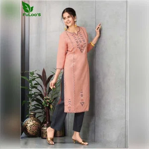FuLoo's Colors Pure Cotton Pattern Designer Embroidered Kurti for Women #06
