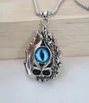Retro Gothic Blue Evil Eye Protection Pendant Necklace for Men Stainless Steel Punk Dragon Flame Skull Chain