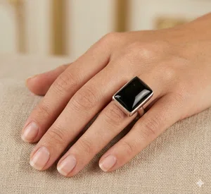 PURE SILVER BLACK STONE RING FOR WOMEN 33-38