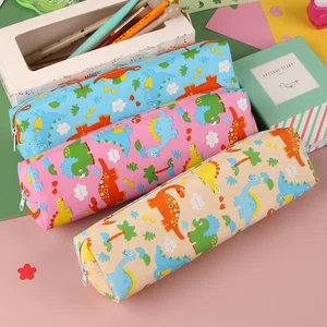 Cute Cartoon Dinosaur Pencil Case Large Capacity Canvas Zipper Pencil Pouch Kawaii School Stationery Organizer Bag for Kids Girls Boys