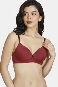 Zivame Padded Non Wired 3/4th Coverage T-Shirt Bra - Sundried Tomato