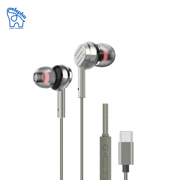 Elephu BassX 2020 earphones| Type C| Boosted Bass| Volume Slider with Button| MIC| Hi-Res Audio| Universal Compatible| silicon tip