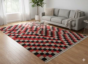 Hand-Knot Red Nepali Carpet: Modern Design, 60 Knots, 170x240 Cm