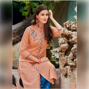 FuLoo's Galaxy Pure Cotton Embroidered Kurti with embroidered Bottom for Women. #01