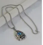 Retro Gothic Blue Evil Eye Protection Pendant Necklace for Men Stainless Steel Punk Dragon Flame Skull Chain