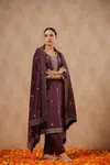 Purple Embroidered Kurta Pant Set With Dupatta