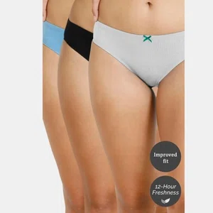 Zivame Bikini Low Rise Anti-Microbial Panty (Pack of 3) For Women - Anthracite Pacific Grey