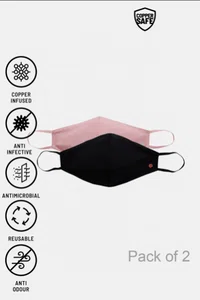 Zivame 3 Layer Anti-Microbial Copper Infused KN99 Face Mask With Inbuilt Filter (Pack Of 2) - Pink Anthracite