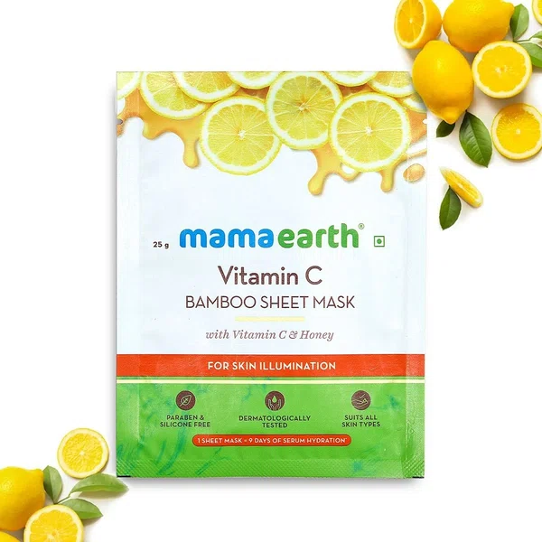 Mamaearth Vitamin C Bamboo Sheet Mask with Vitamin C and Honey for Skin Illumination - 25 g