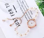 Luxury Pearl Bracelet Watch For Women Rose Gold Case Elegant Quartz Wristwatch With Adjustable Drawstring