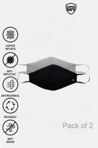 Zivame 3 Layer Anti-Microbial Copper Infused KN99 Face Mask With Inbuilt Filter (Pack Of 2) - Anthracite Grey