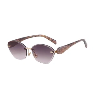 Oudi Premium UV Protected Lens Tea colour Polycarbonate Rimless Sunglasses for Women Gold-Tea
