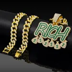 Men RICH Letter Pendant Cuban Chain Necklace image 1