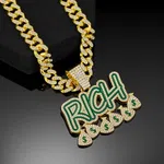 Men RICH Letter Pendant Cuban Chain Necklace image 3