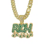 Men RICH Letter Pendant Cuban Chain Necklace image 4