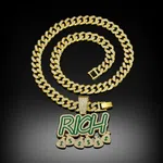 Men RICH Letter Pendant Cuban Chain Necklace image 2